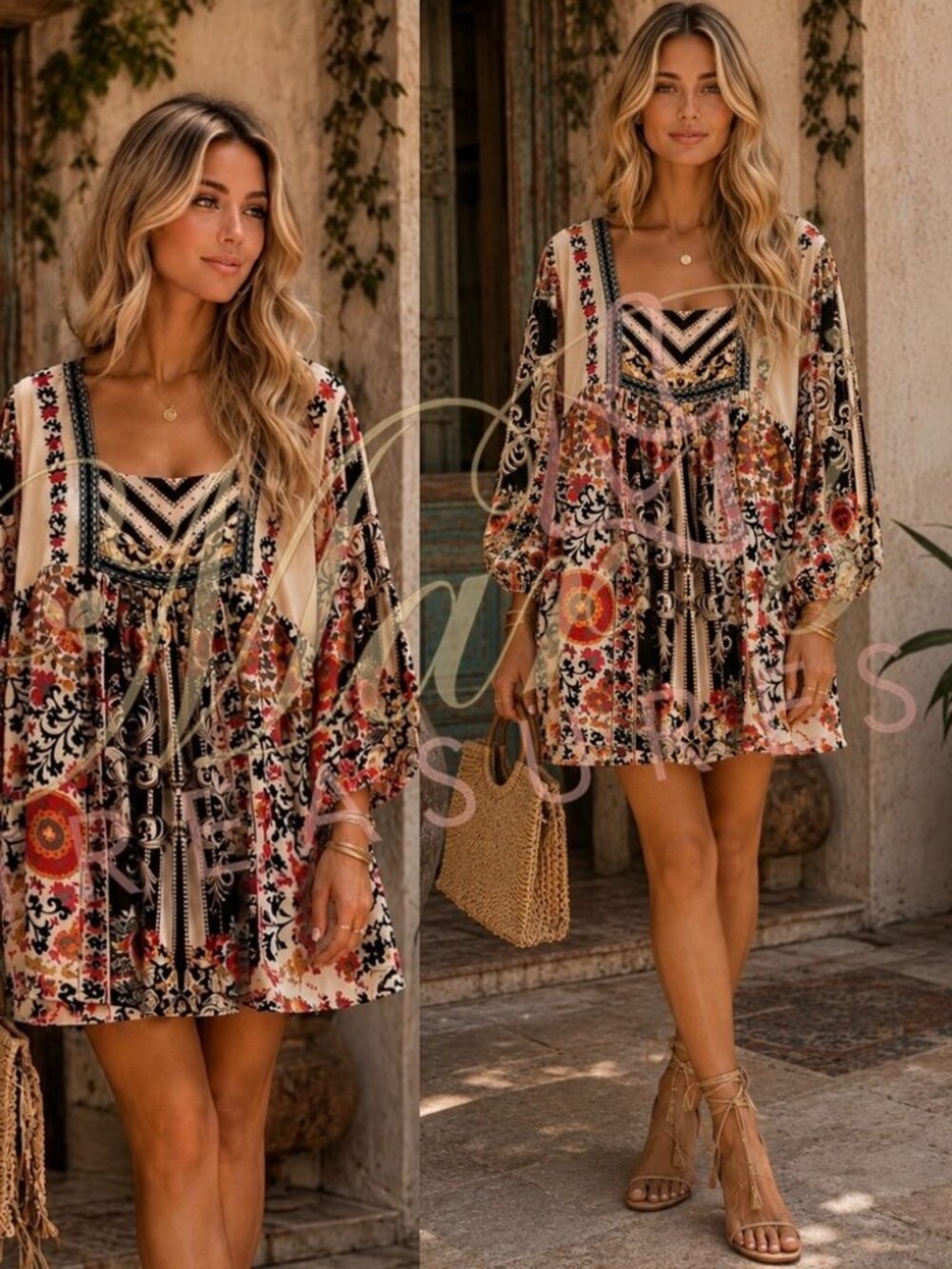Anthropologie Nikasha Floral Baroque Puff Sleeve Smocked Back Mini Dress